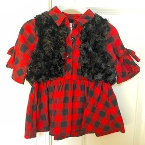 Flannel shirt & faux fur vest